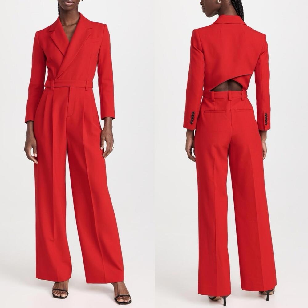 NWT $695 A.L.C. ALC Fire Engine Red Open Back “Tatum” Wide-Leg Jumpsuit - Sz 00